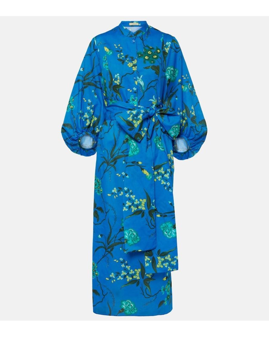 Erdem Blue Floral Cotton And Linen Midi Dress