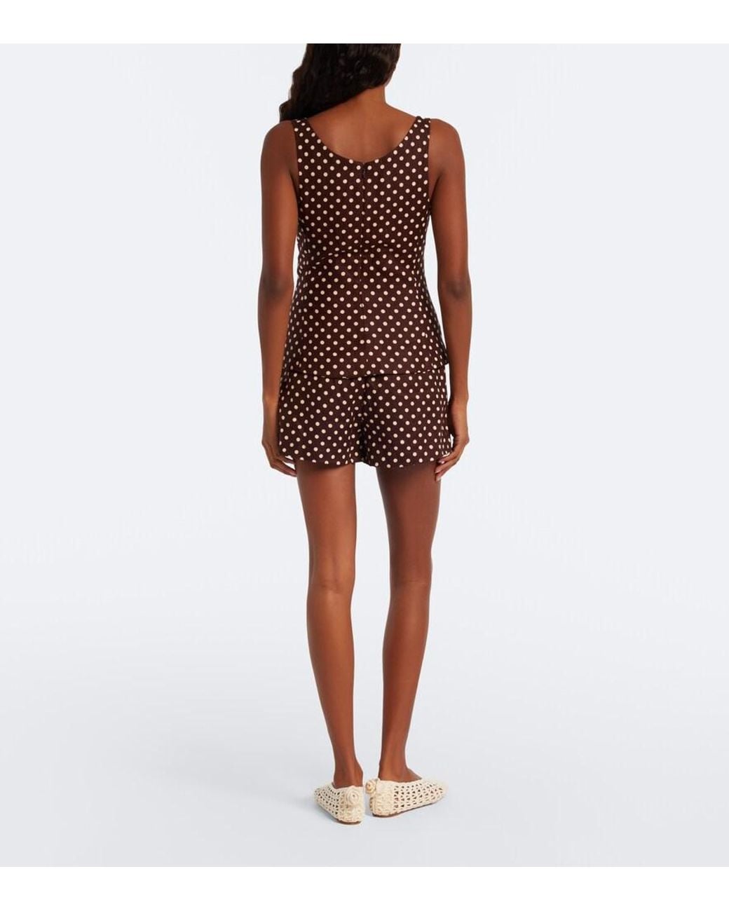 Faithfull The Brand Brown Lila Polka-Dot Linen Shorts