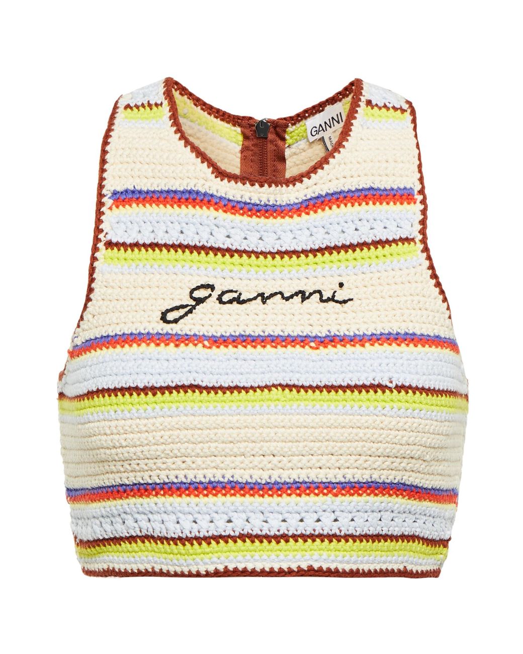 Ganni Striped Crochet Bikini Top Lyst