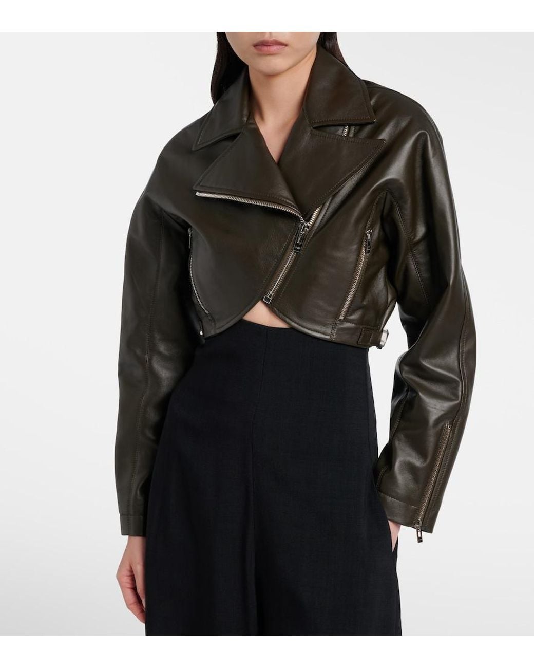Alaïa Black Cropped Leather Biker Jacket