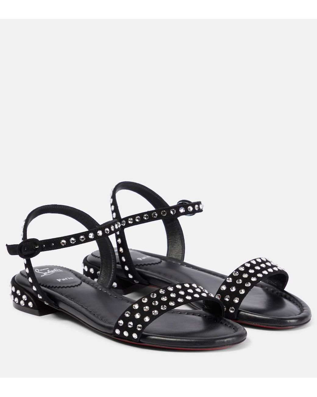 Christian Louboutin Black Sweet Jane Strass Boum Suede Sandals