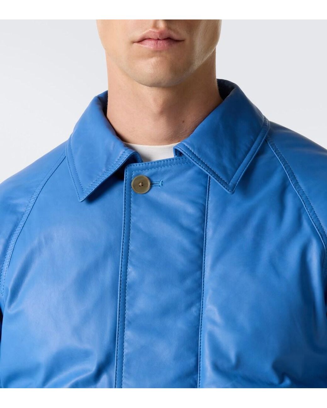 Auralee Blue Leather Down Jacket for men