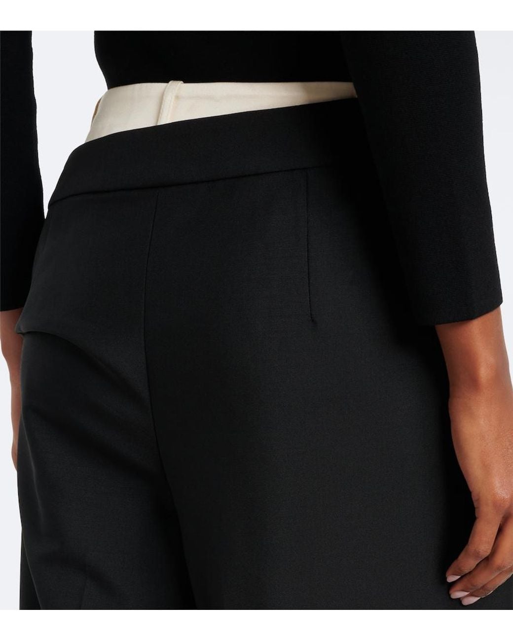 Rohe Black Wool And Mohair Paneled Wide-Leg Pants
