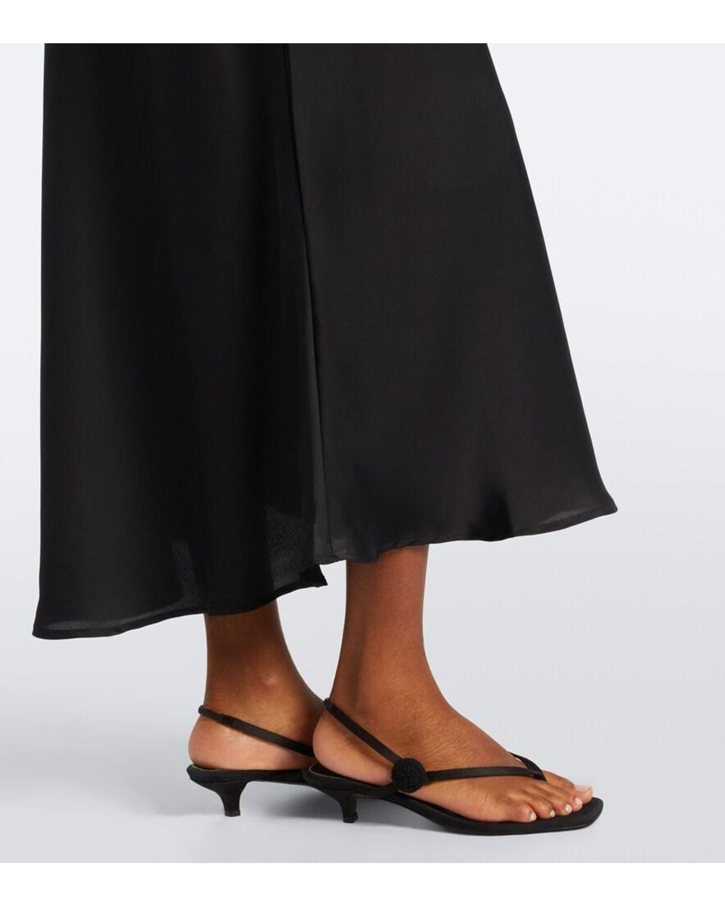 Faithfull The Brand Black Mina Lace-Trimmed Satin Midi Dress