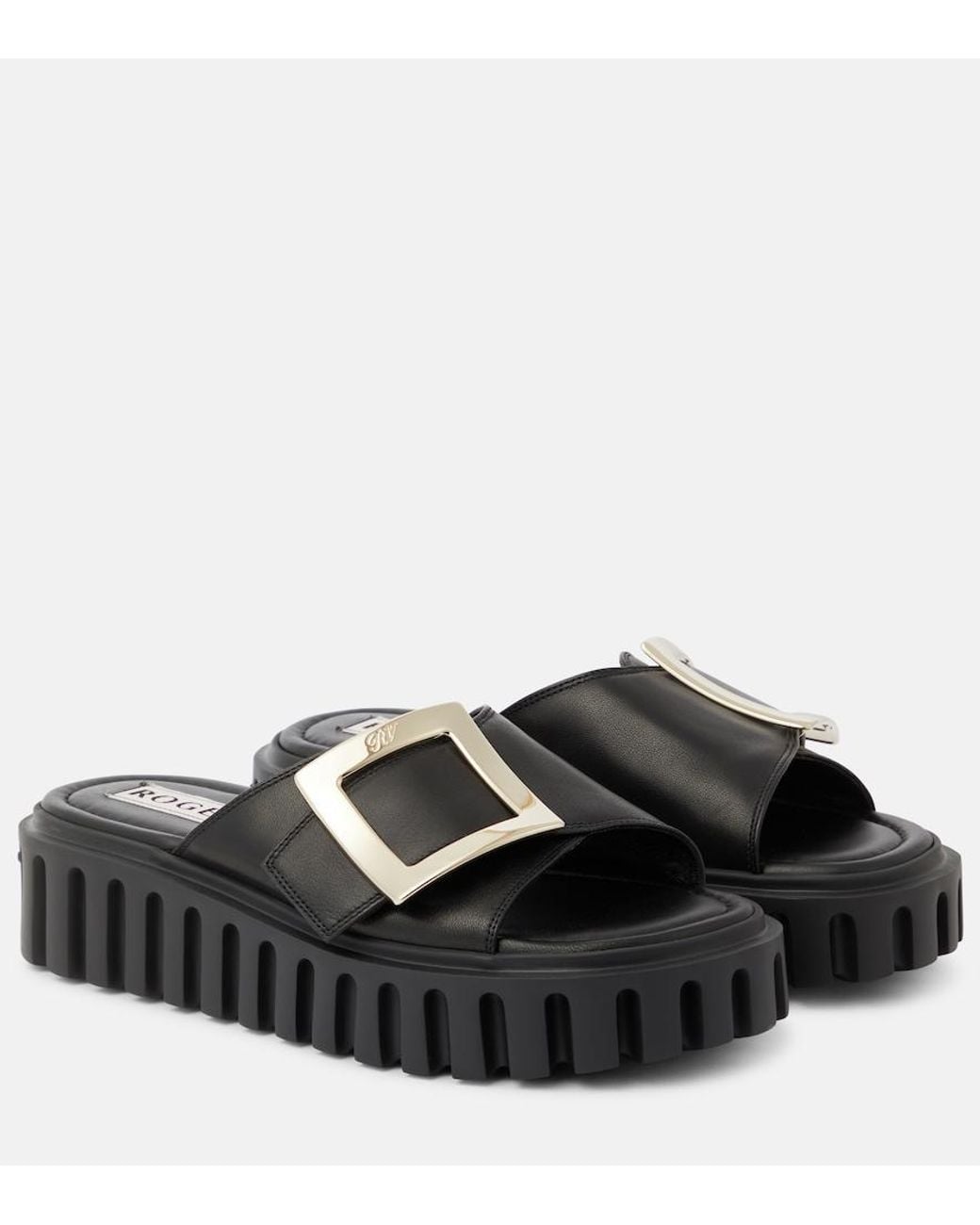 Roger Vivier Black Viv' Go Thick Leather Mules