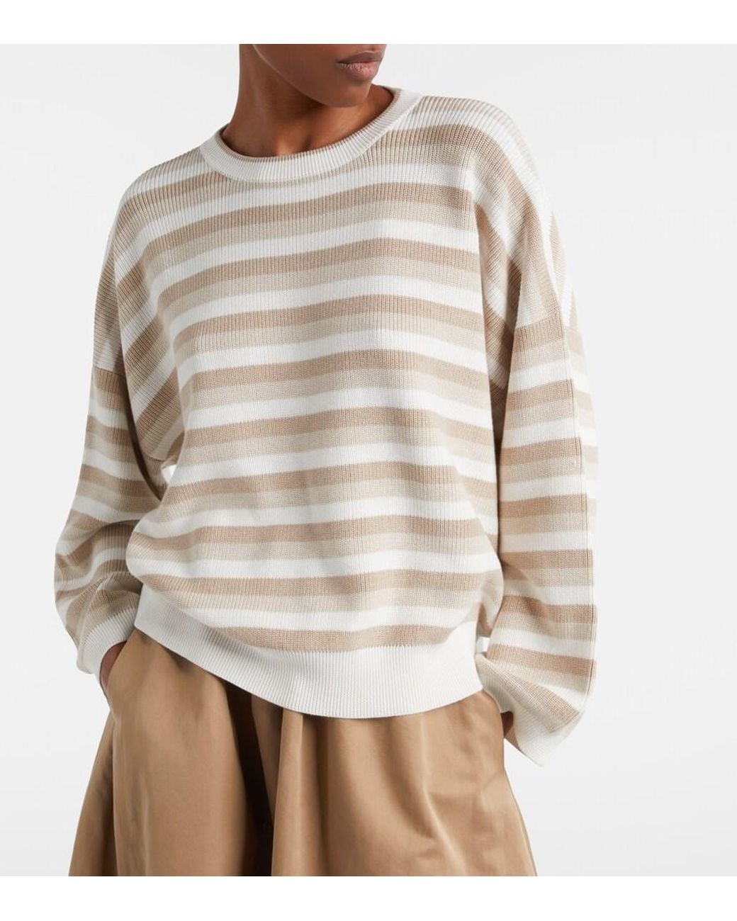 Brunello Cucinelli Natural Striped Cotton Sweater