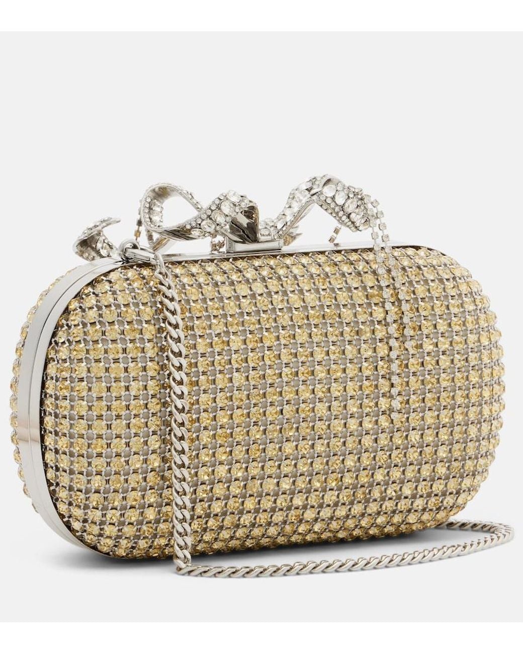Self-Portrait Metallic Crystal-Embellished Box Clutch