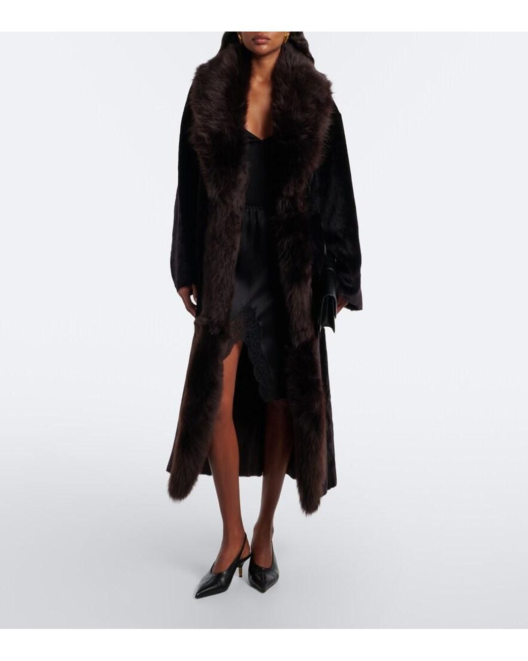 Nour Hammour Black Isadora Shearling Wrap Coat