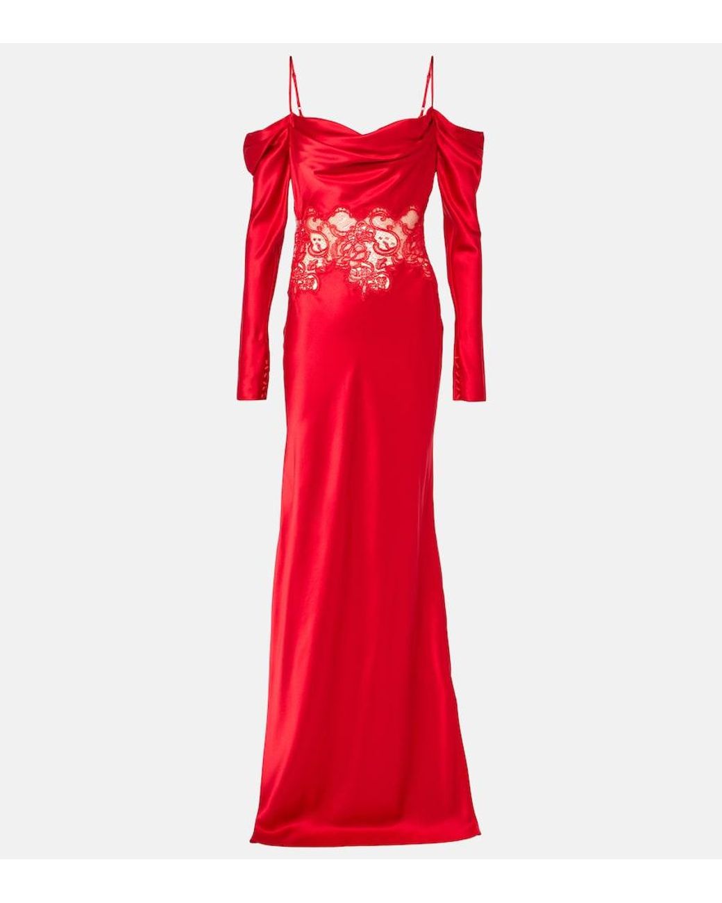 Rebecca Vallance Red Rubia Lace-Trimmed Silk Satin Gown