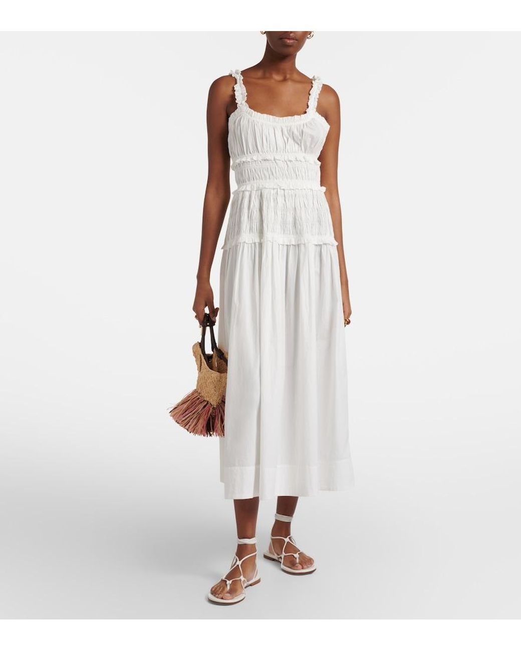 Doen White Midikleid Marianne Aus Baumwollpopeline