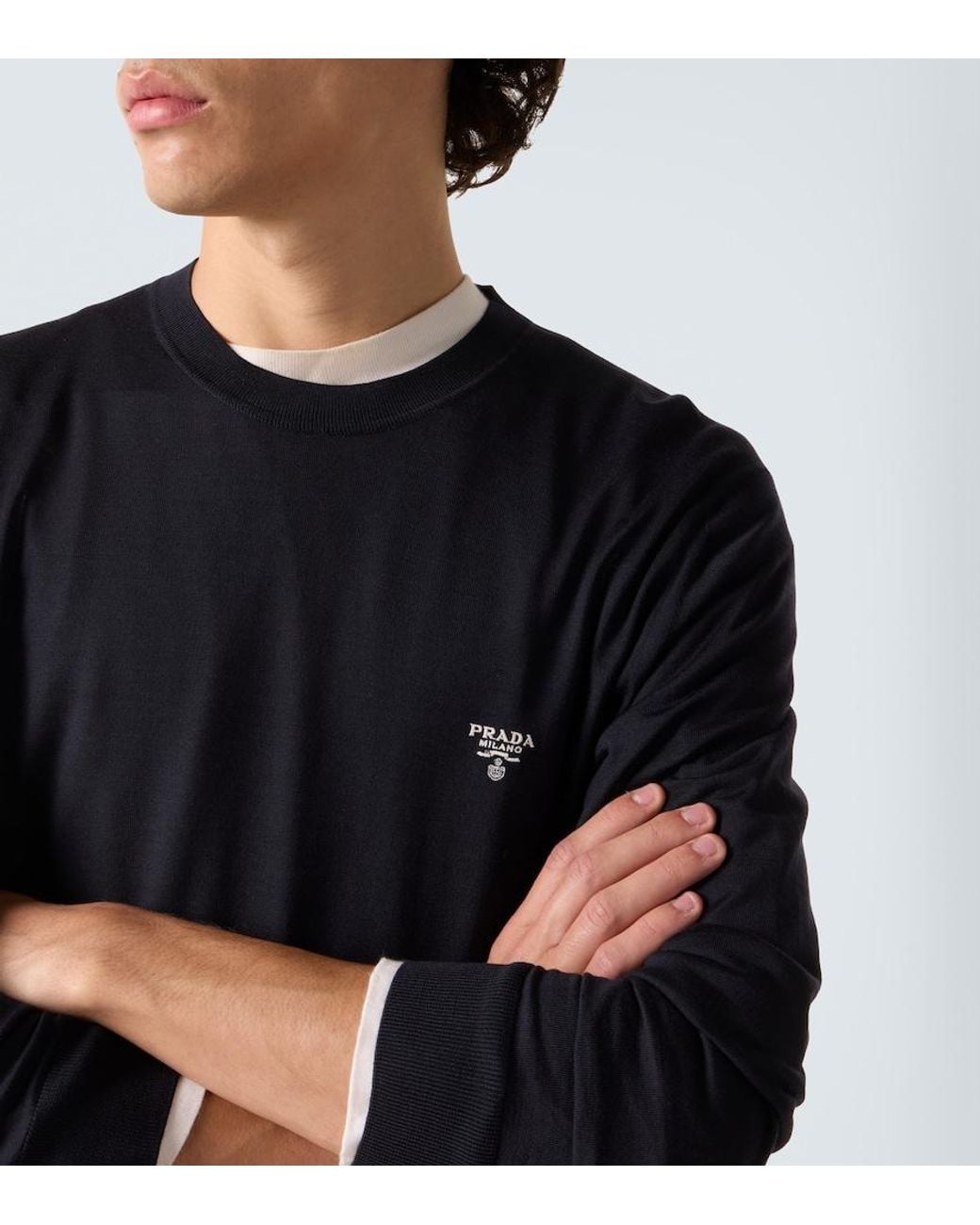 Prada Blue Virgin Wool Sweater for men