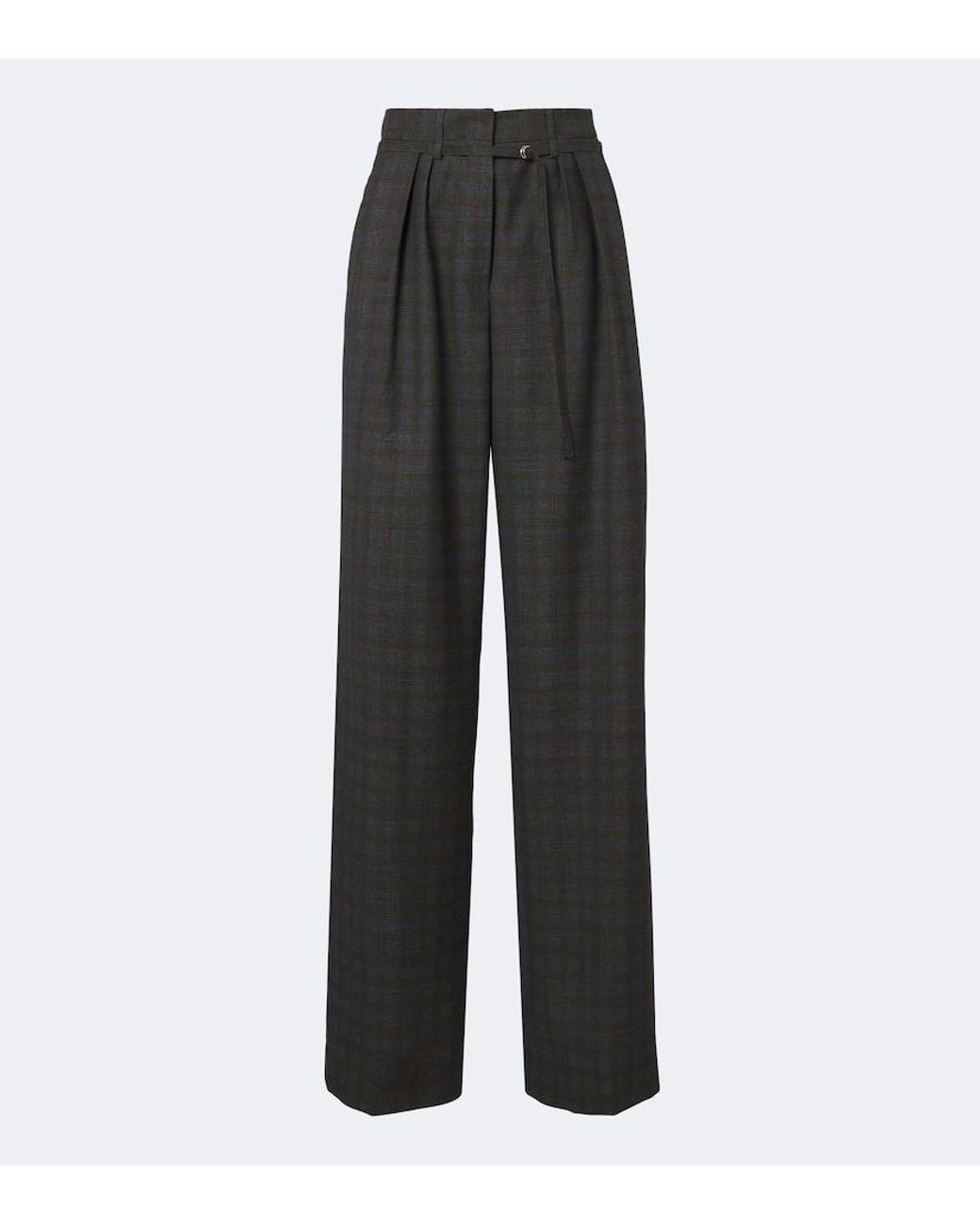 Dries Van Noten Gray Checked Pleated Wool Wide-Leg Pants