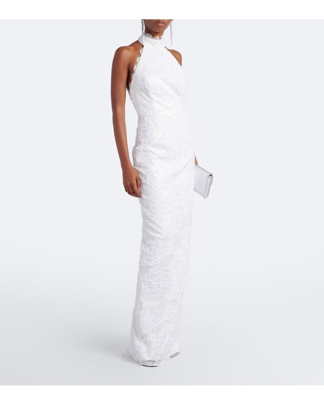 Rebecca Vallance White Medici Sequined Halterneck Gown