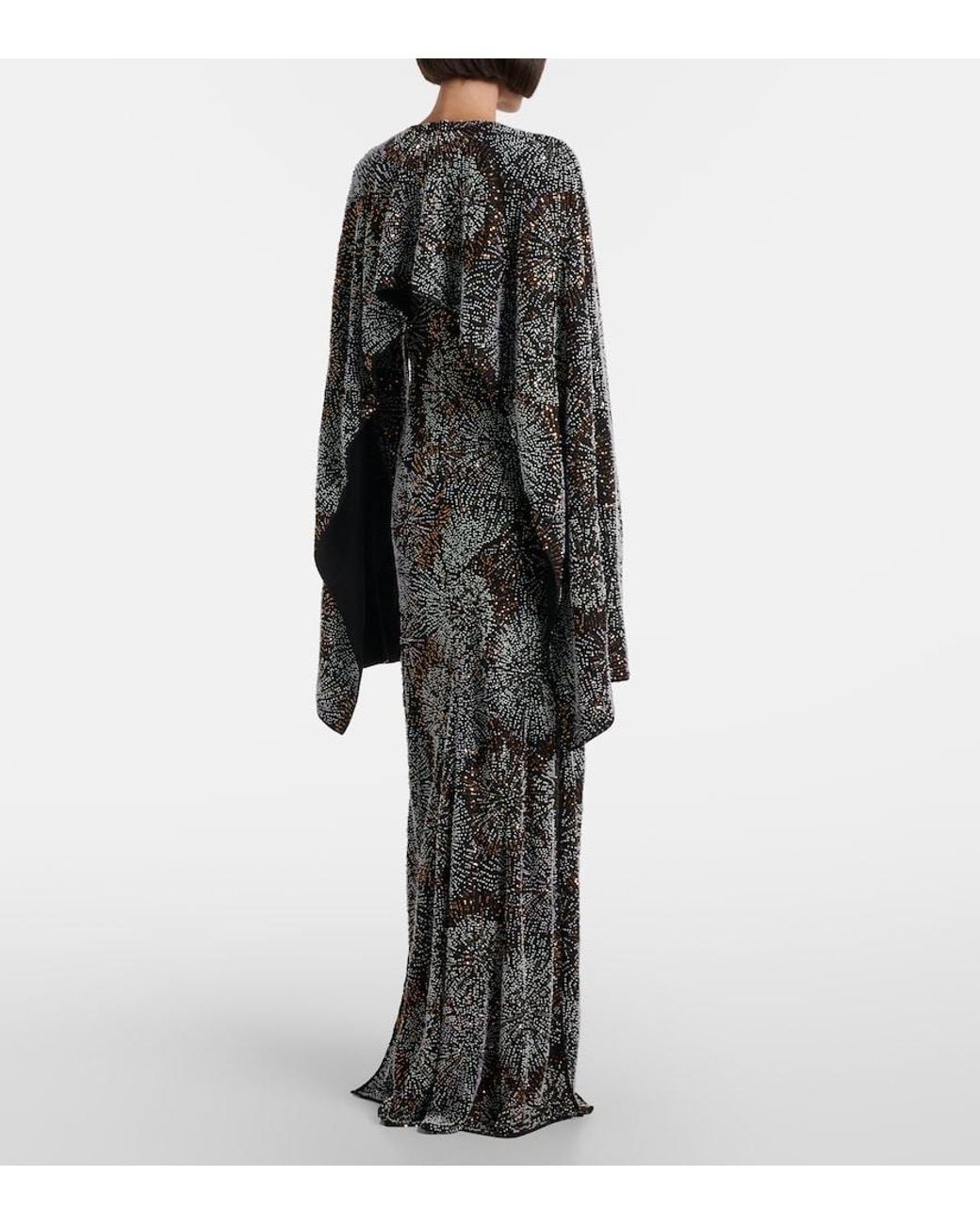 Rabanne Gray Embellished Caped Gown