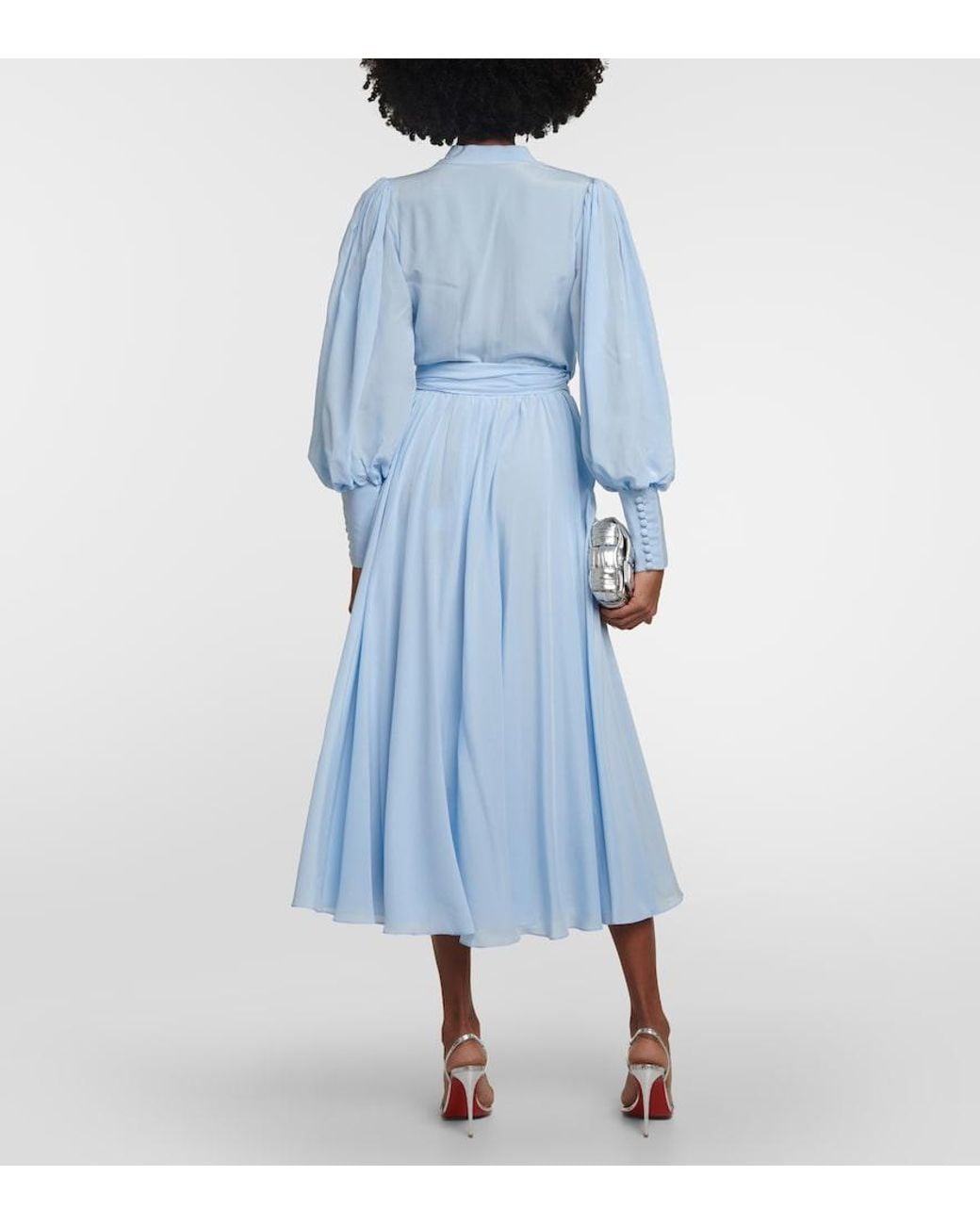 Costarellos Blue Draped Silk Midi Dress
