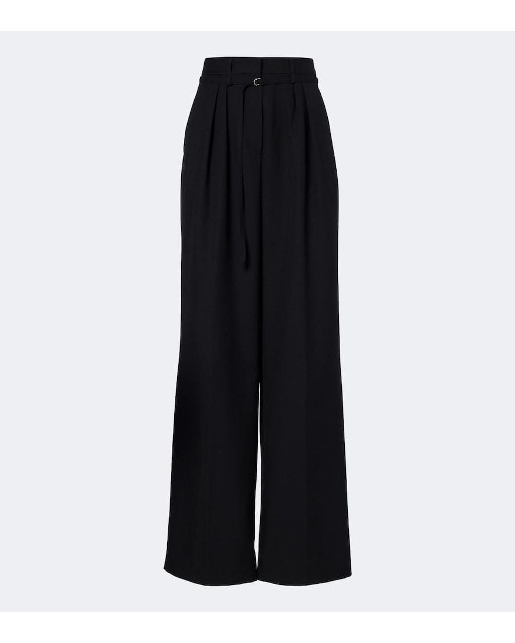 Dries Van Noten Black Belted Pleated Wool Wide-Leg Pants