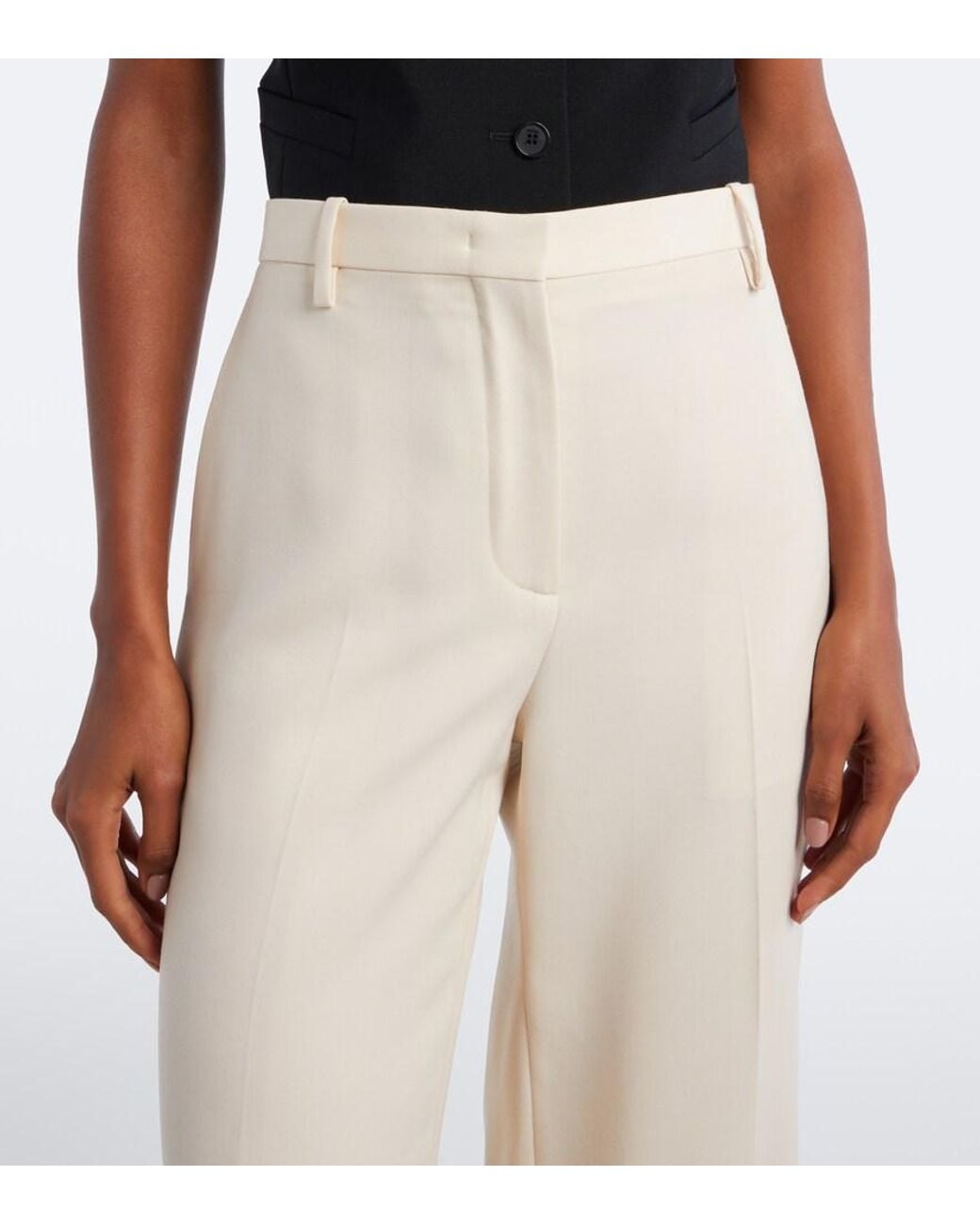 Fendi Natural Wool Grain De Poudre Wide-Leg Pants