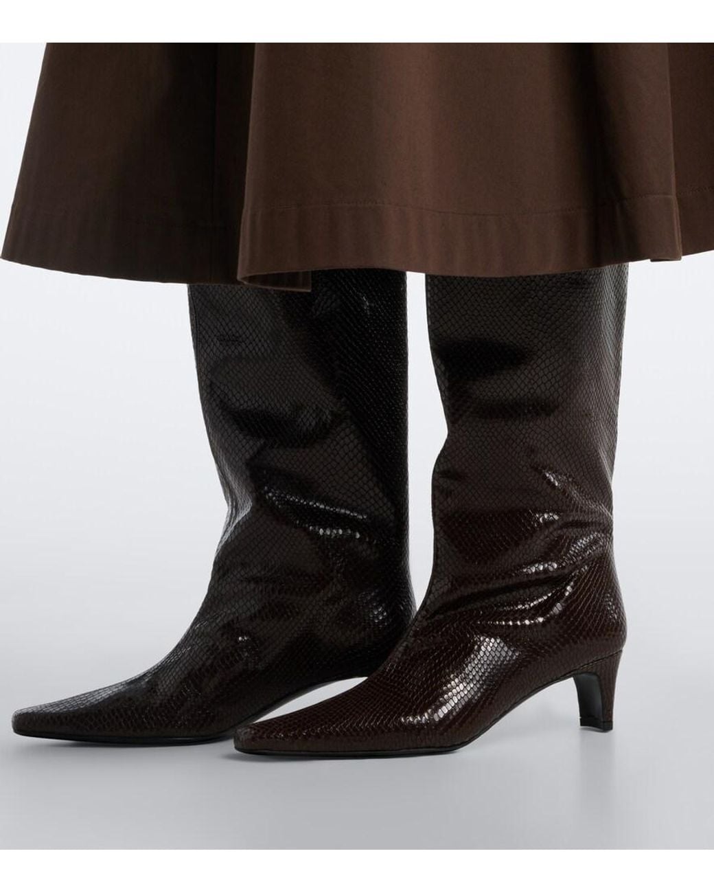 Staud Black Wally Snake-Print Leather Knee-High Boots
