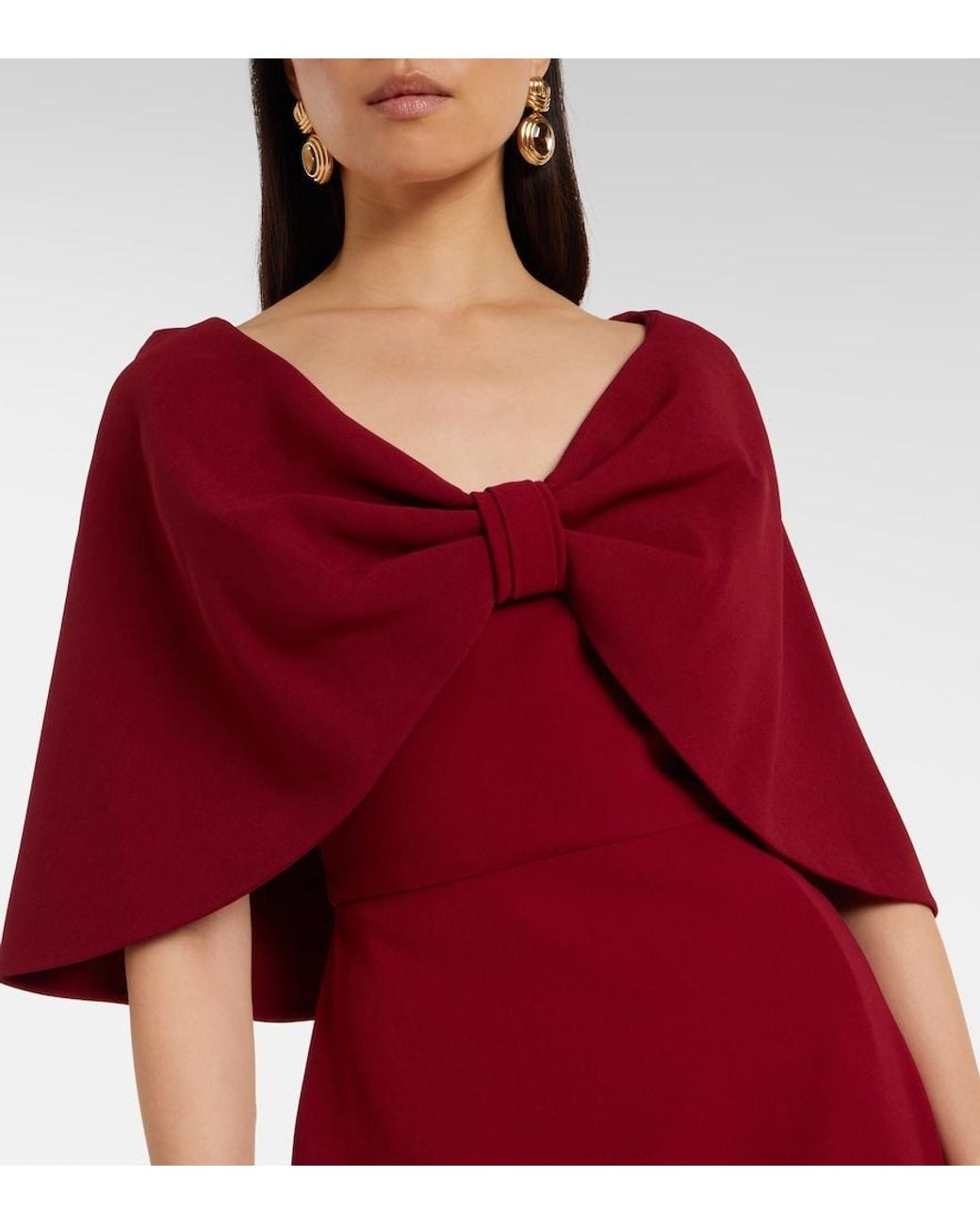 Elie Saab Red Caped Cady Gown