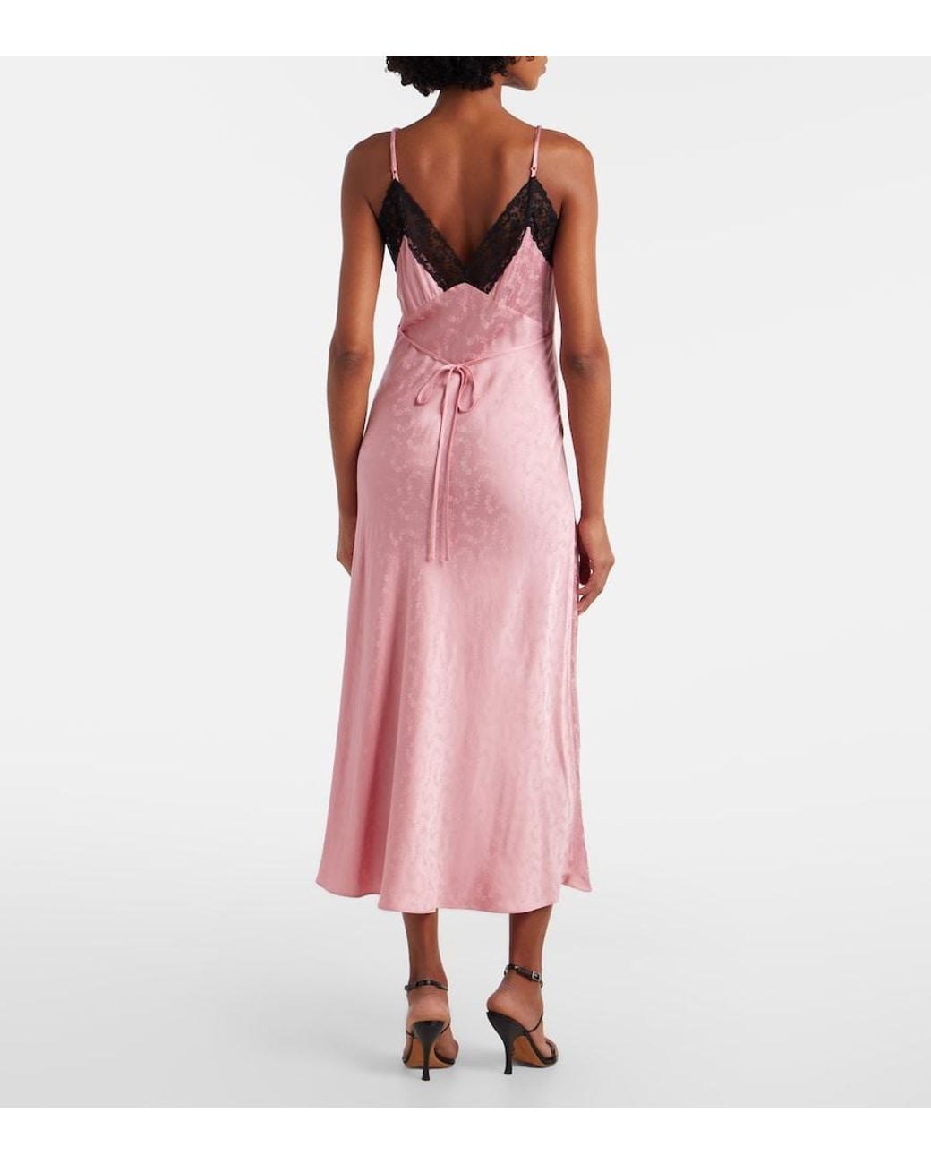 Rixo Pink Alberta Floral Satin Jacquard Midi Dress