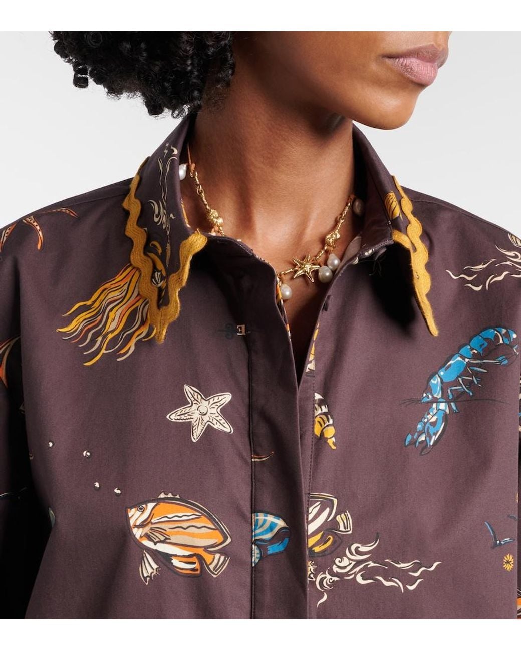 ALÉMAIS Brown Printed Cotton Bowling Shirt