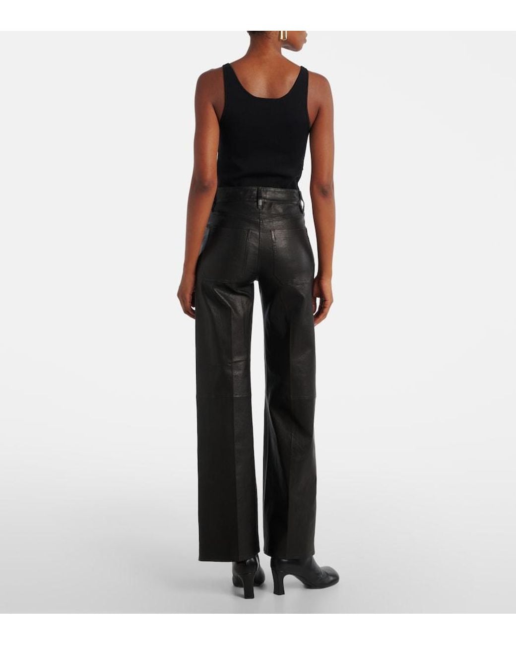 FRAME Black Le Slim Palazzo High-Rise Leather Pants