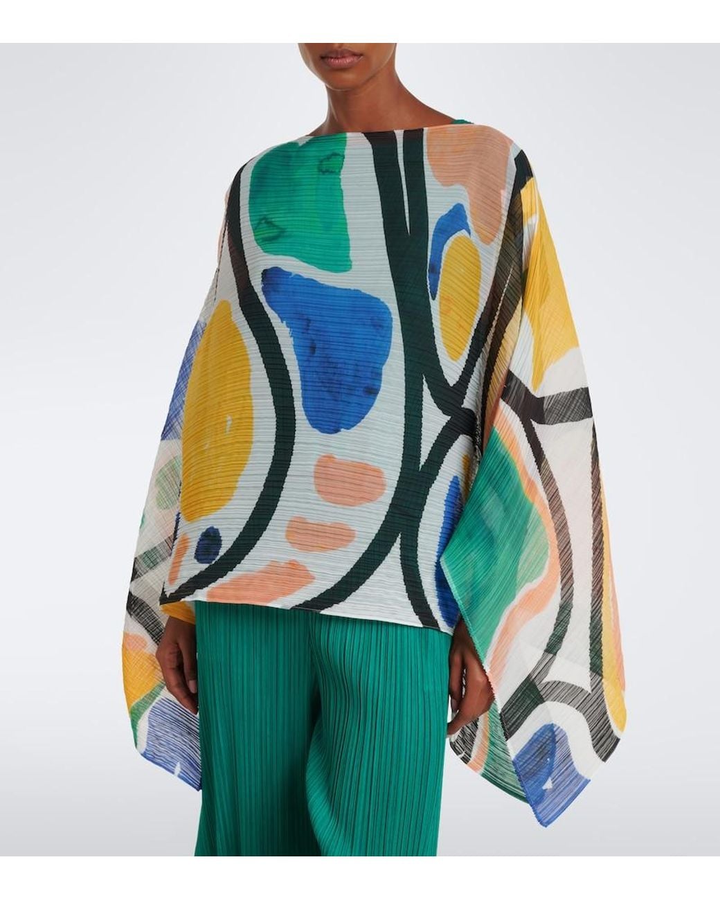 Pleats Please Issey Miyake Blue Roll Madame-T Pleated Printed Poncho