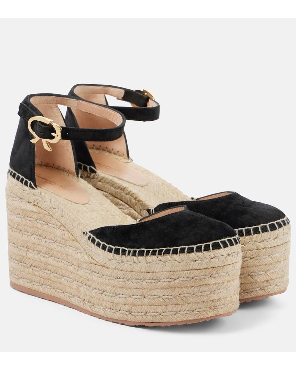 Gianvito Rossi Metallic Suede Platform Espadrille Wedges