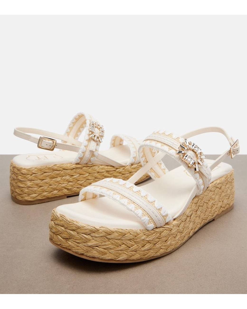 Roger Vivier White Summer Strass Espadrille Sandals