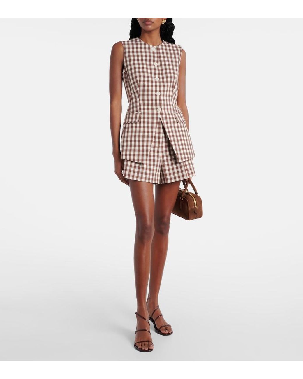 Veronica Beard Natural Lois Gingham Seersucker Top