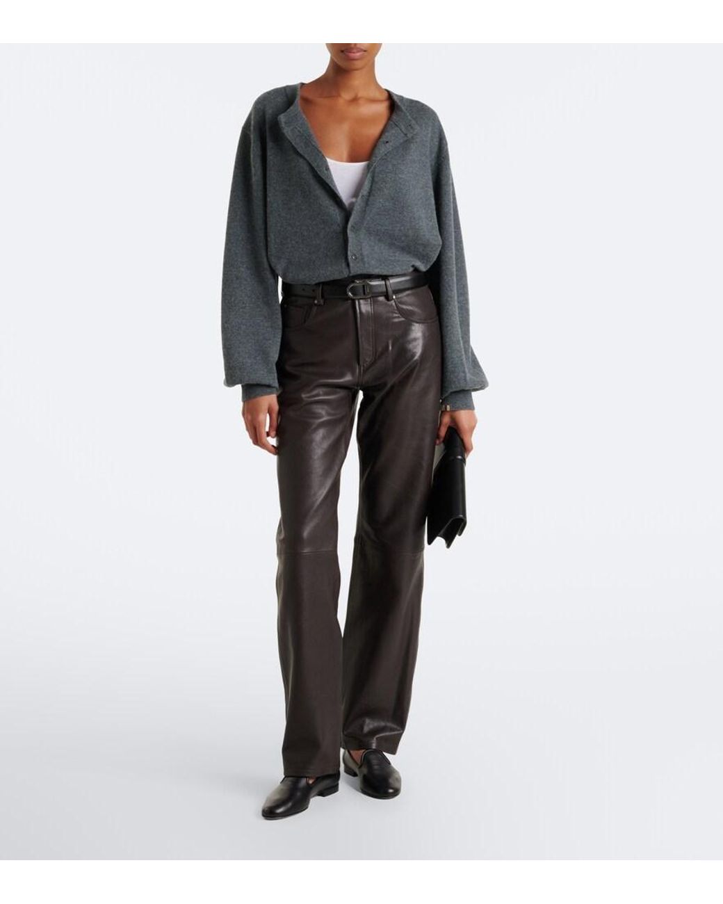 Arma Gray Jean Leather Straight Pants