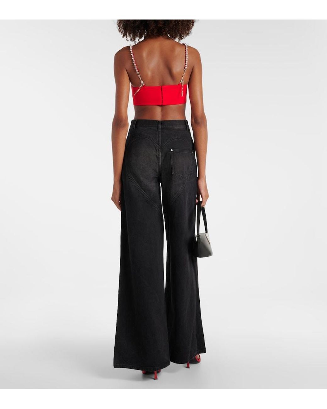 Area Black Crystal-embellished High-rise Wide-leg Jeans