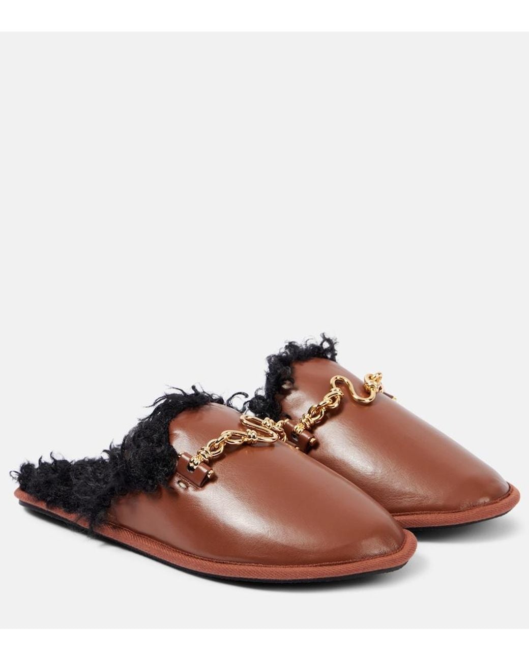 Stella McCartney Brown Ryder Teddy-Trimmed Faux Leather Mules