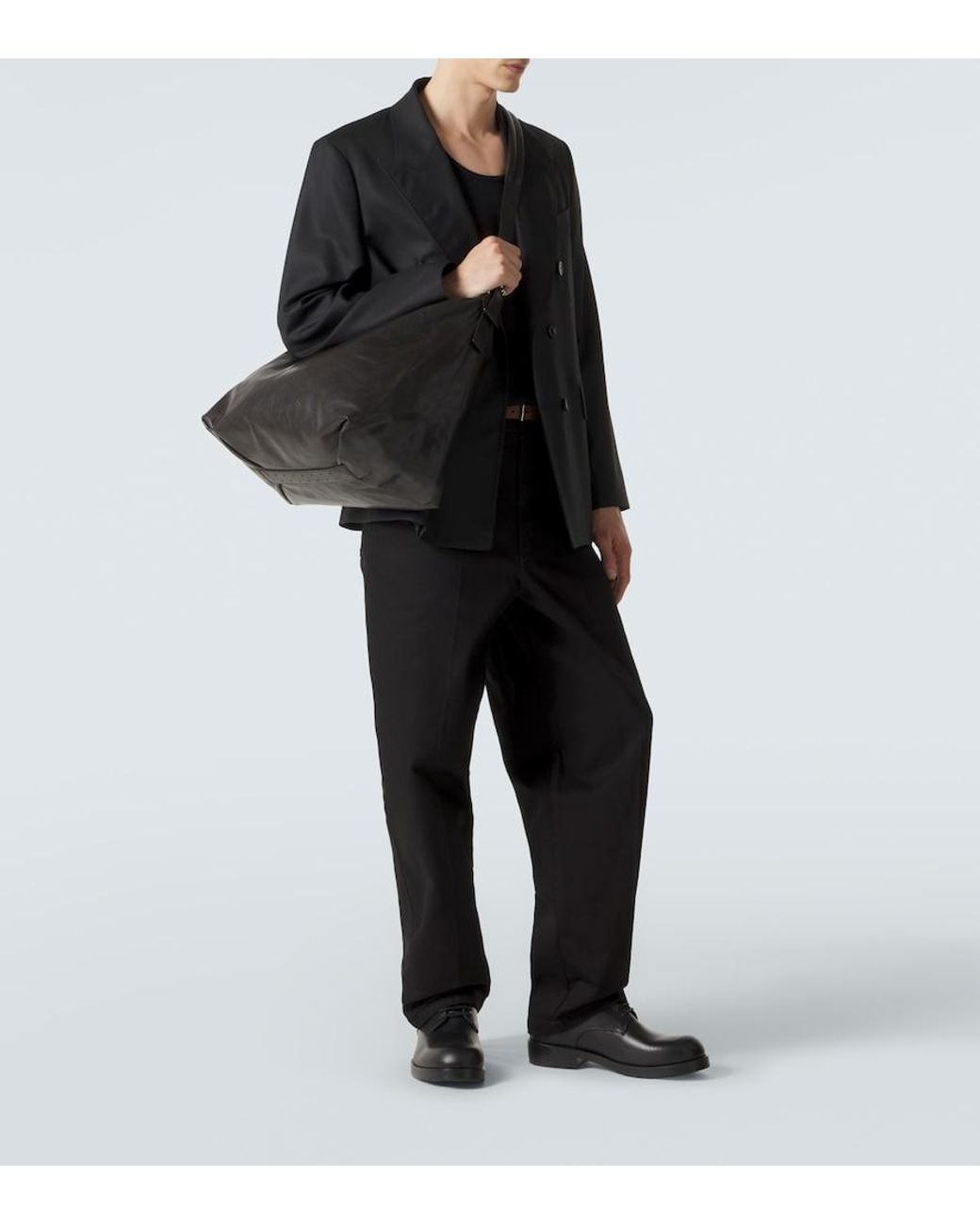 Lemaire Black Belted Leather Shoulder Bag for men