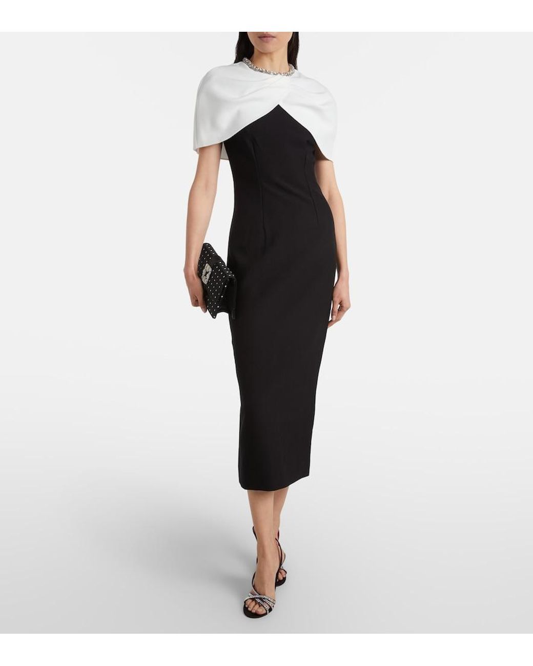 Roland Mouret Black Embellished Shawl-Overlay Midi Dress