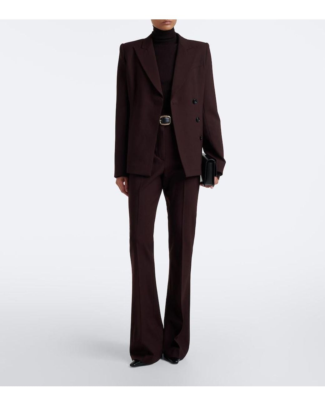 Sportmax Brown Double-Breasted Wool-Blend Blazer