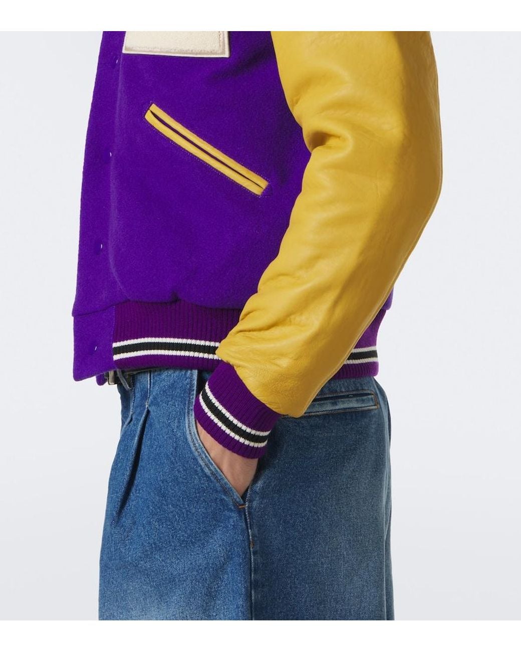 ERL Purple Leather-Trimmed Wool-Blend Bomber Jacket for men