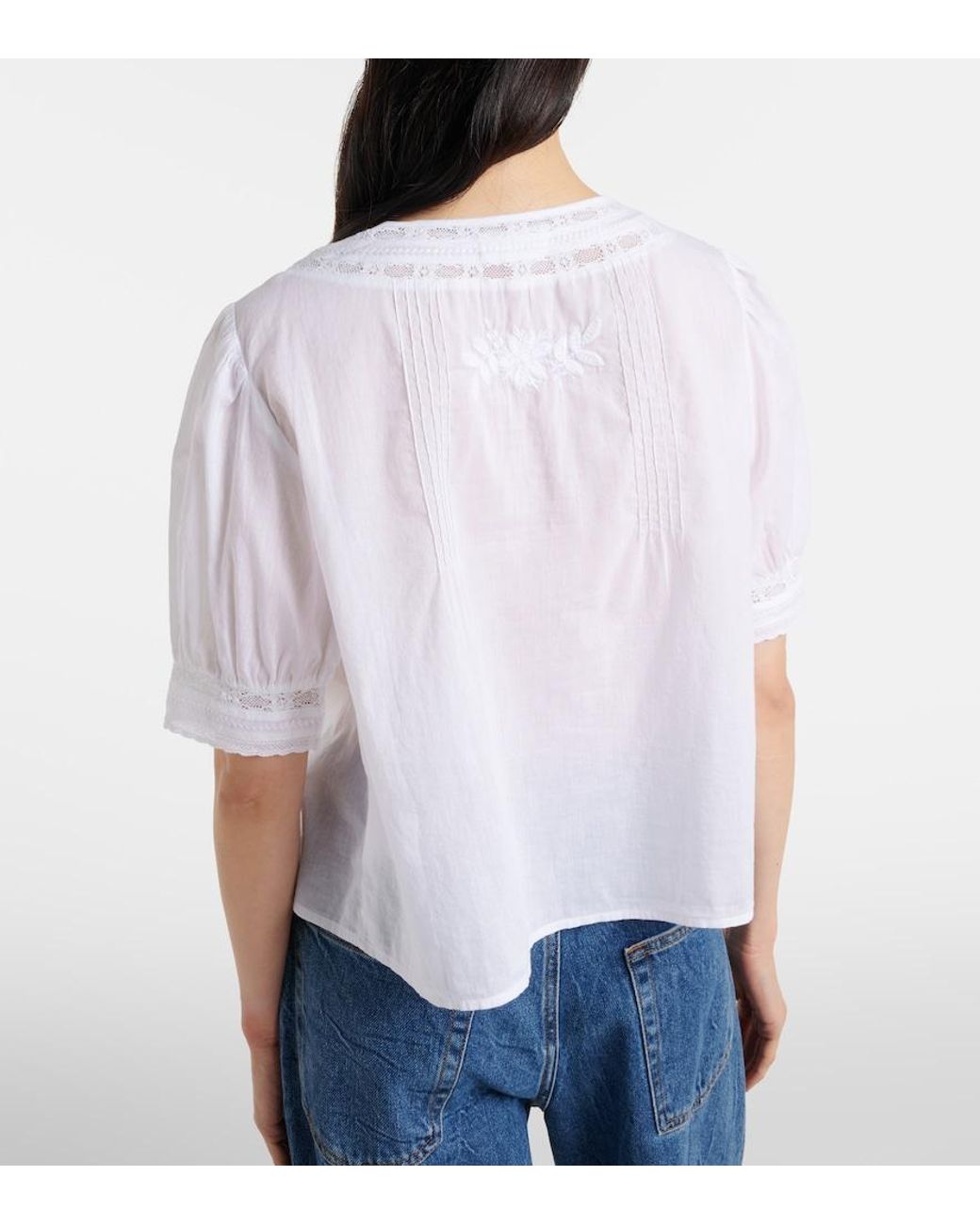 Velvet White Mavis Lace-Trimmed Cotton Blouse