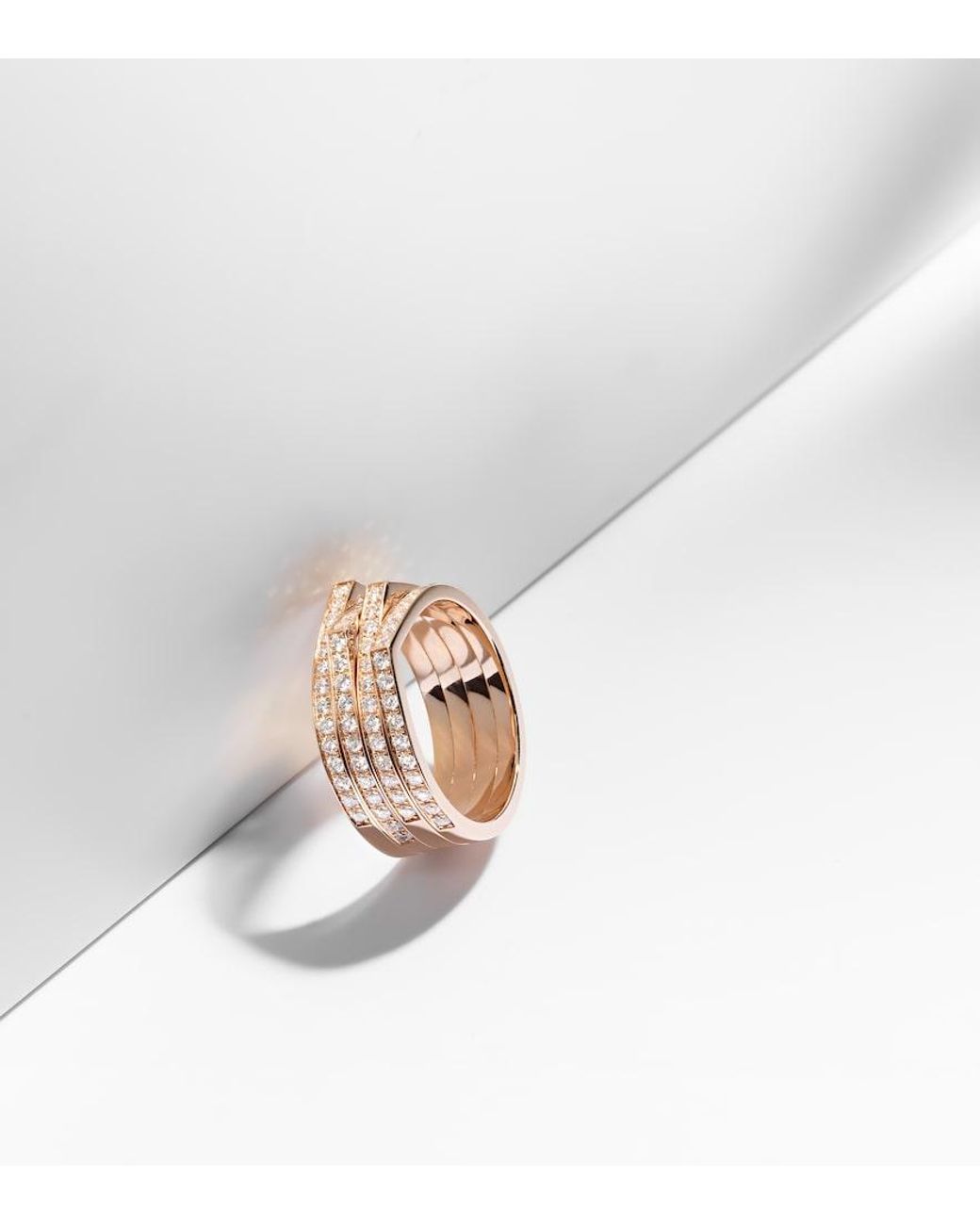 Repossi White Antifer 4 Rows 18Kt Rose Ring With Diamonds