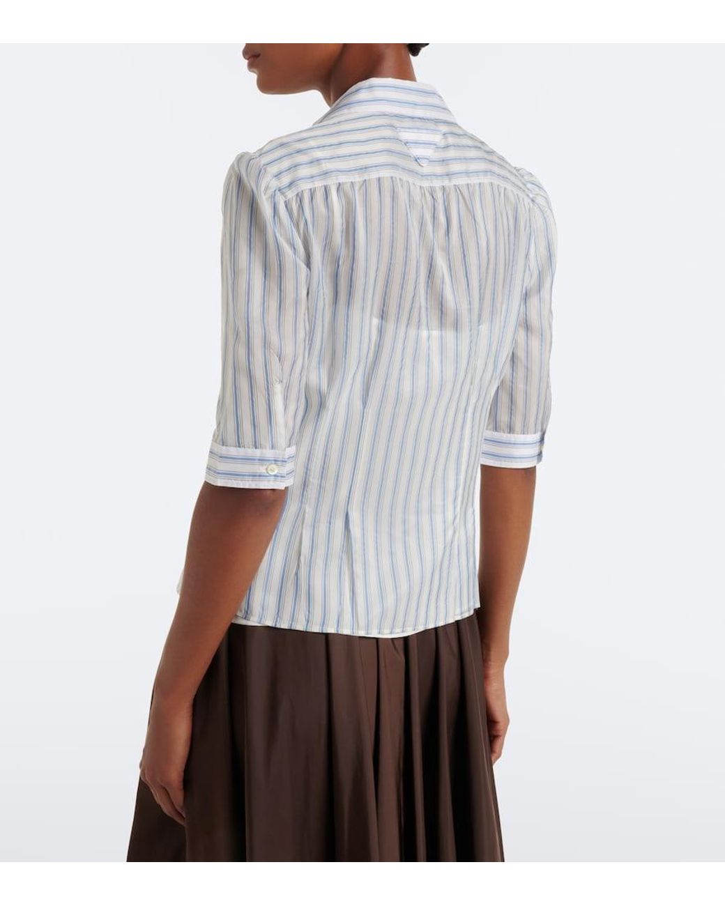 Prada White Bow-Detail Striped Shirt