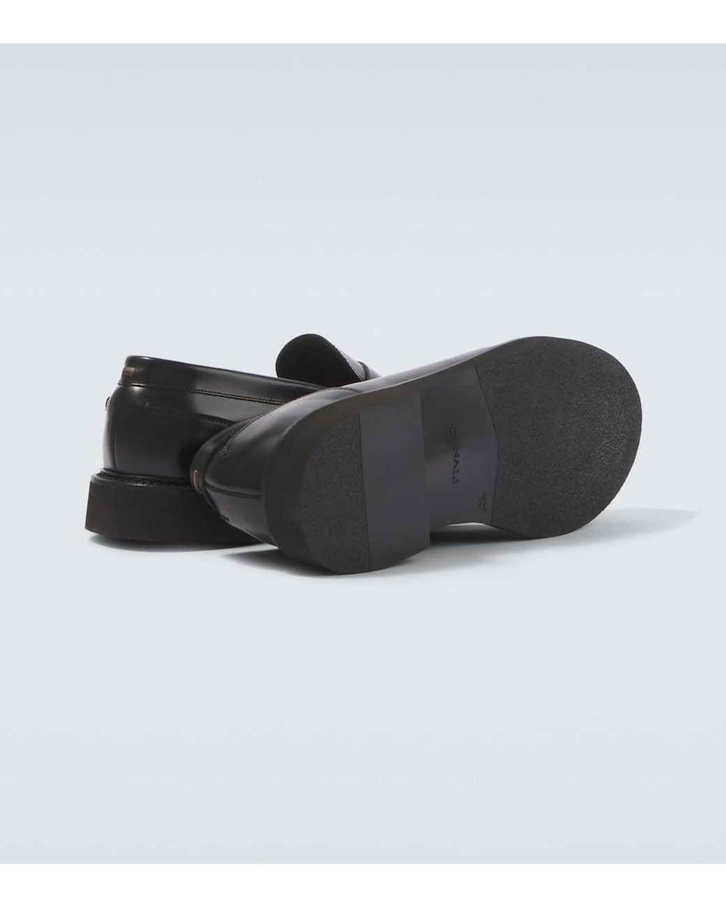 Canali Black Leather Penny Loafers for men