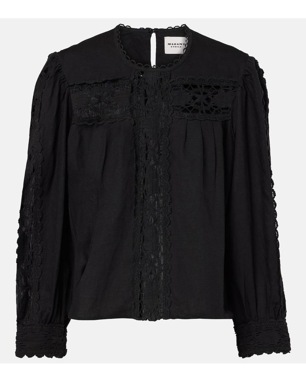 Isabel Marant Black Valmira Embroidered Linen And Cotton Blouse