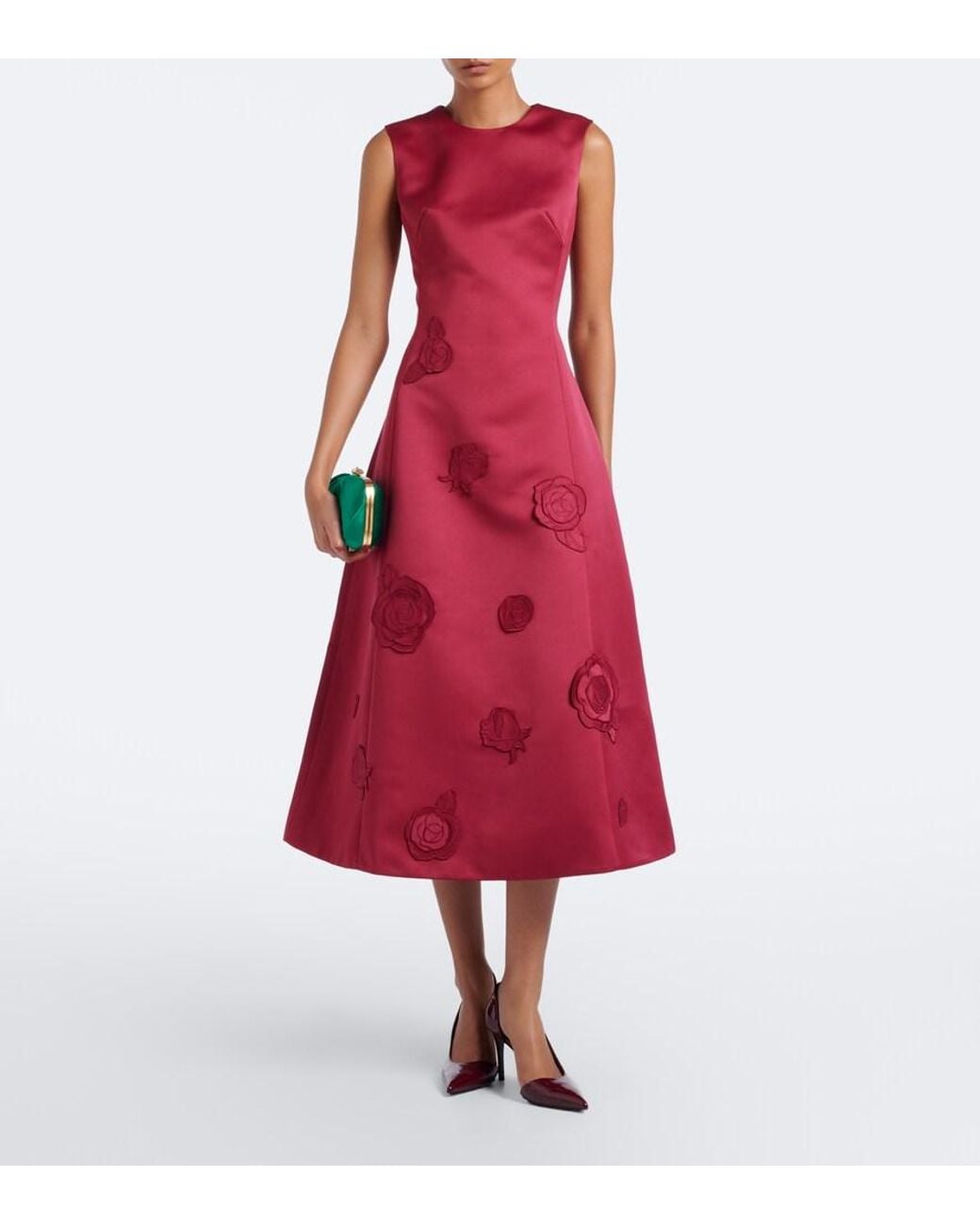 LEO LIN Red Cleo Floral-Applique Satin Cocktail Dress