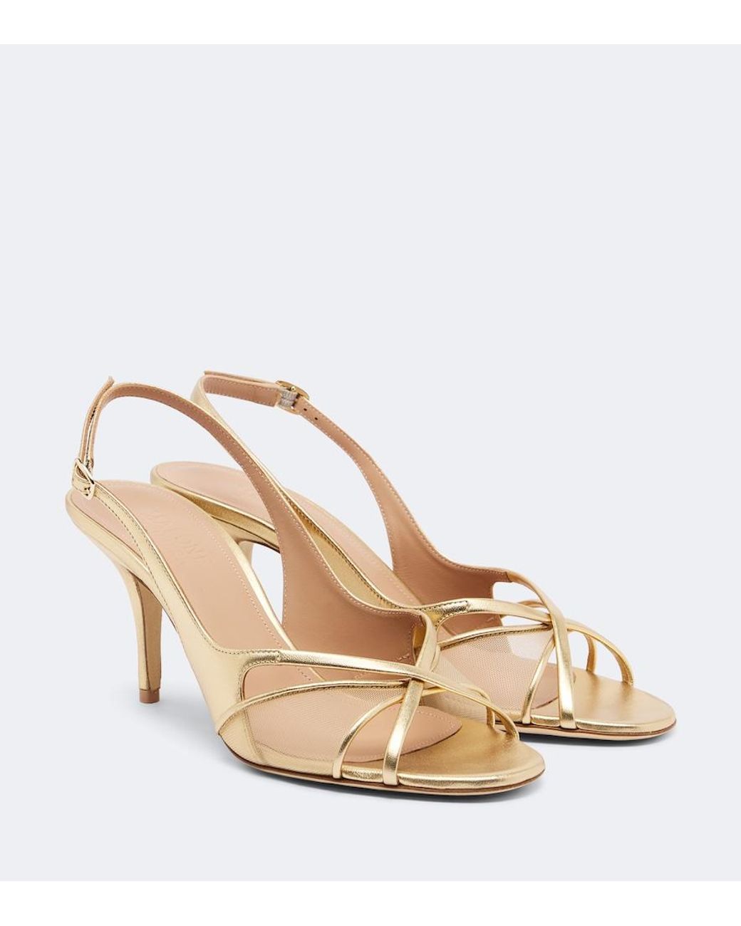 Malone Souliers Metallic Petra Leather And Mesh Slingback Sandals