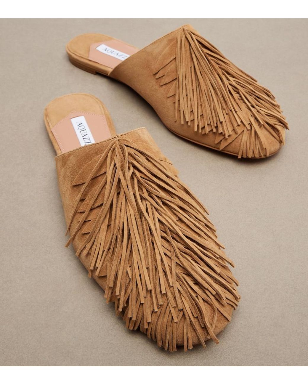 Aquazzura Brown Maverick Fringed Suede Mules