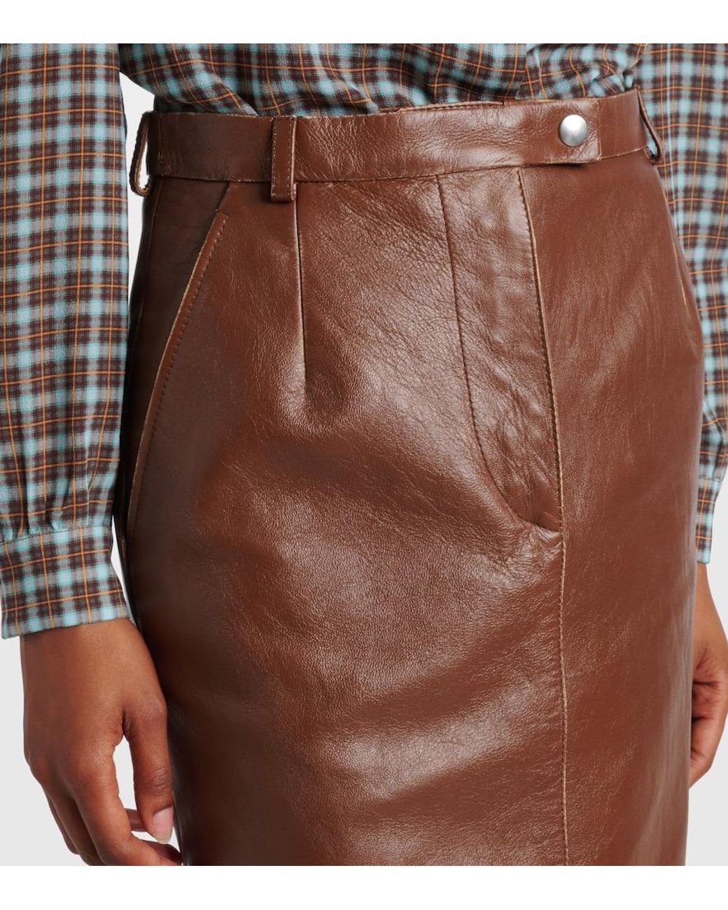Prada Brown Leather Pencil Skirt