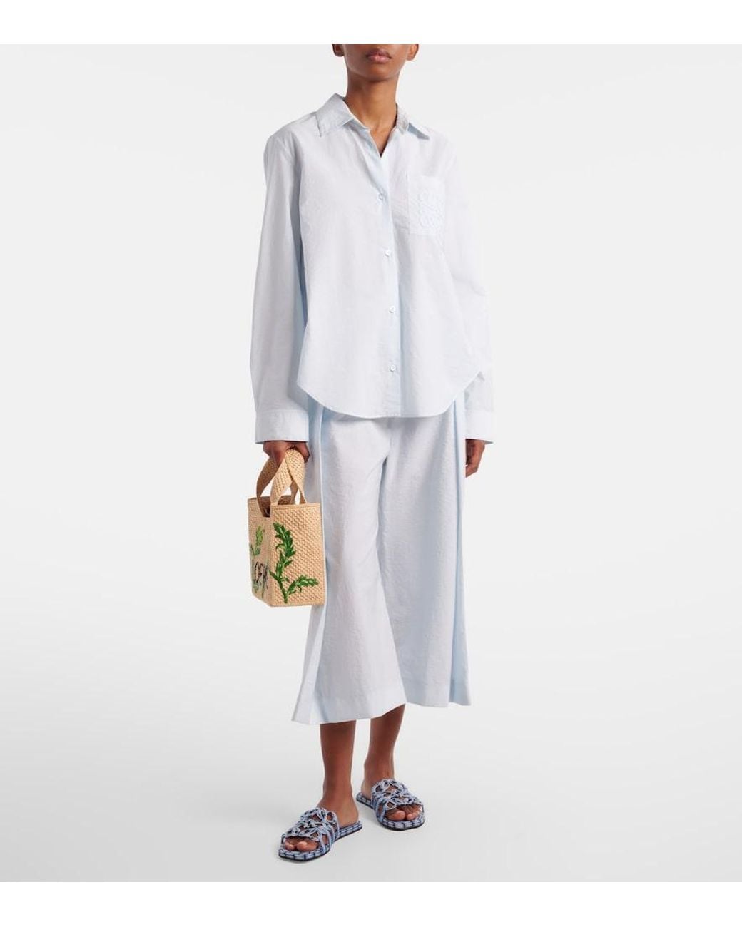 Loewe Blue Paula's Ibiza Cotton-Blend Poplin Wide-Leg Pants