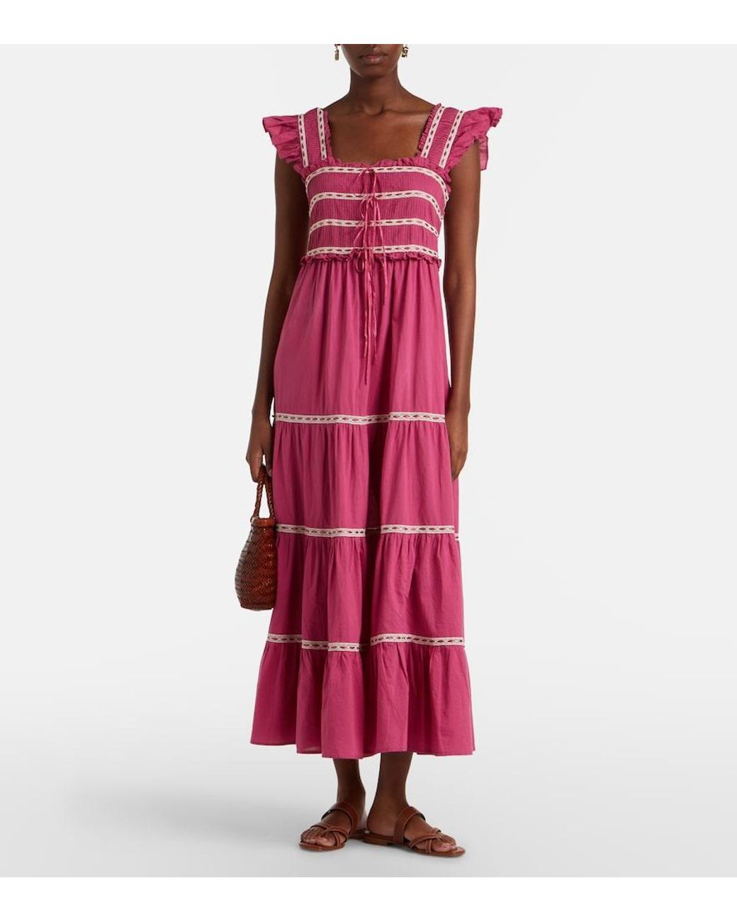 Rixo Chandra Tiered Cotton Midi Dress