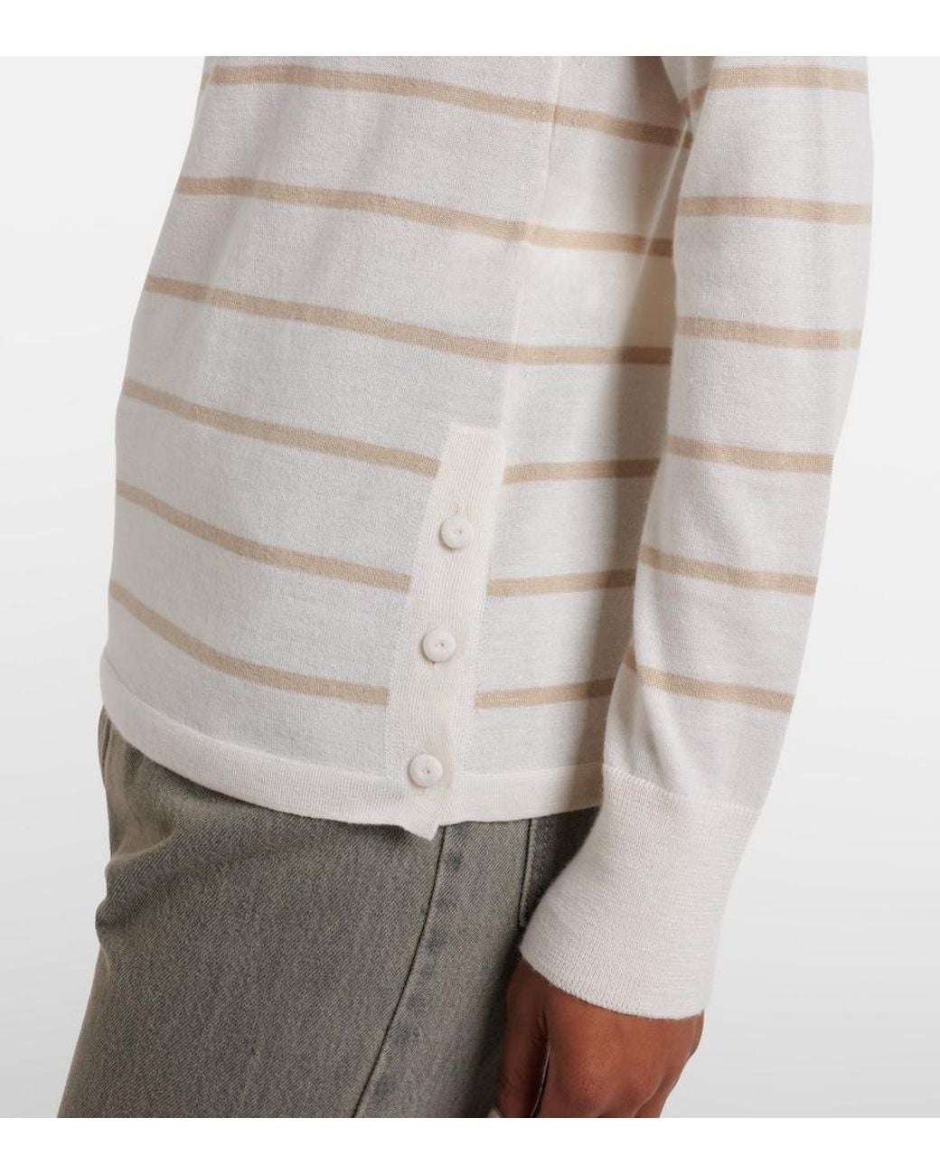 Max Mara White Striped Cashmere And Silk Sweater