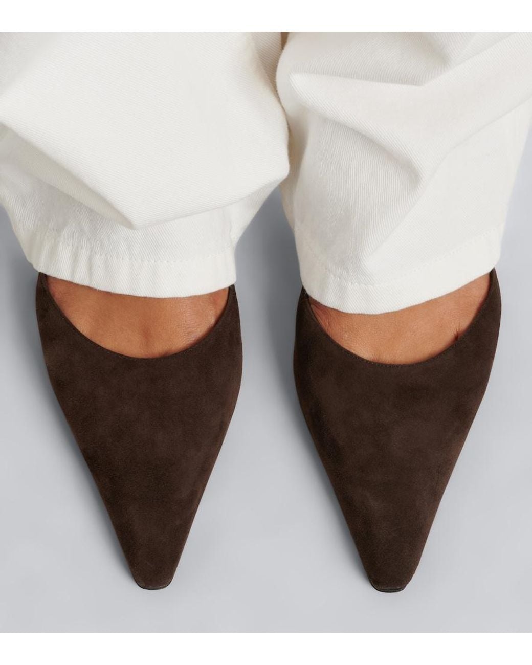 The Row Brown Inez Suede Slingback Pumps